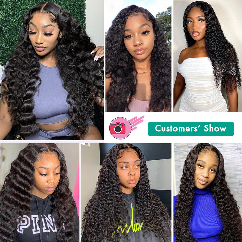 4×4 Lace Closure Wigs Natural Black Deep Wave Human Hair Wigs