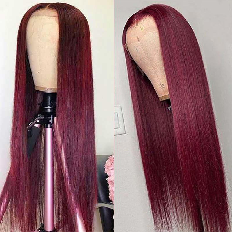 99J Burgundy Hair 5x5 HD Lace Wigs Silky Straight Dark Red Human Hair Wigs