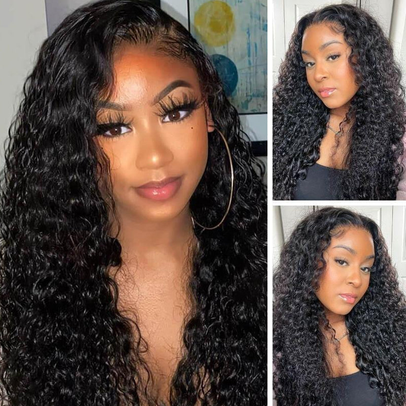13*4 HD Lace Front Wigs, Water Wave, Natural Black, 100% Human Virgin Hair Wigs Preplucked with Baby Hair