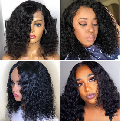 8-14 Inch Bob Lace Front Wigs Human Hair 150% Density Short Curly Bob Water Wave 4x4/13×4 Closure Wigs for Black Women Human Hair Wigs with Baby Hair Pre Plucked Natural Color