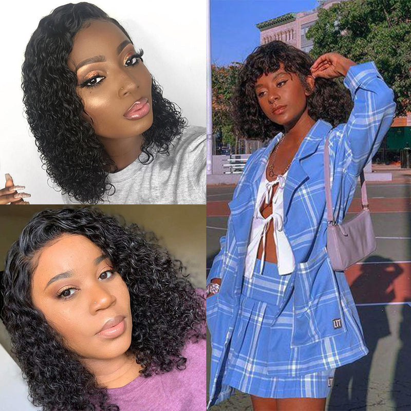 8-14 Inch Bob Lace Front Wigs Human Hair 150% Density Short Curly Bob Water Wave 4x4/13×4 Closure Wigs for Black Women Human Hair Wigs with Baby Hair Pre Plucked Natural Color