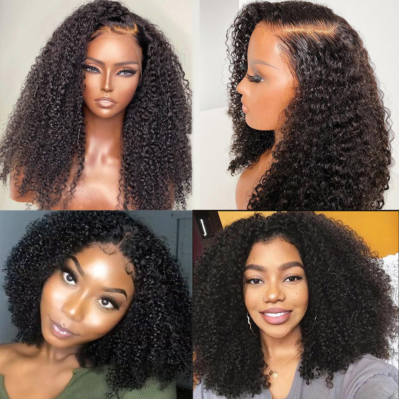 13*4 Mongolian HD Transparent Lace Front Human Hair Wigs,  Kinky Curly, Natural Black, Pre Plucked With Baby Hair for Black Women