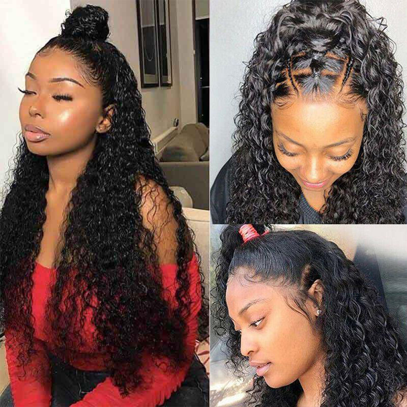360 Lace Front Human Hair Wigs, Jerry Curly, Natural Black, 180% Density, Pre Plucked With Baby Hair Brazilian Virgin Human Hair Wigs for Black Women