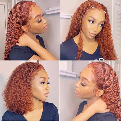 13*4 Transparent Lace Front Human Hair Wigs,  Ginger Orange, Deep Wave, 100% Real Human Hair Wigs
