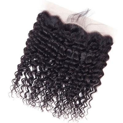 Brazilian Human Hair Deep Wave 3 Bundles with 13x4 HD Lace Frontal
