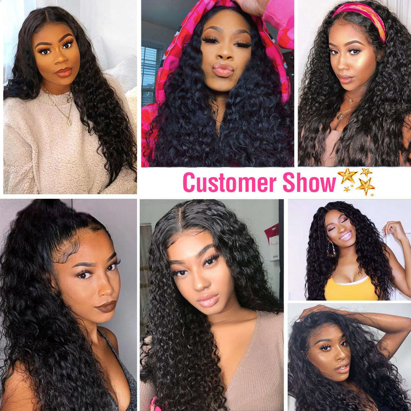 Brazilian Human Hair Water Wave 3 Bundles with 13×4 HD Lace Frontal