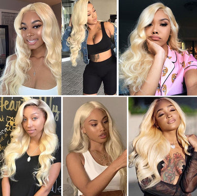 613 Human Hair Bundles With Frontal Blonde Peruvian Body Wave 3 Bundles With 13x4 Lace Frontal Pre Plucked 10A Honey Blonde Weave 100% Human Hair Extensions