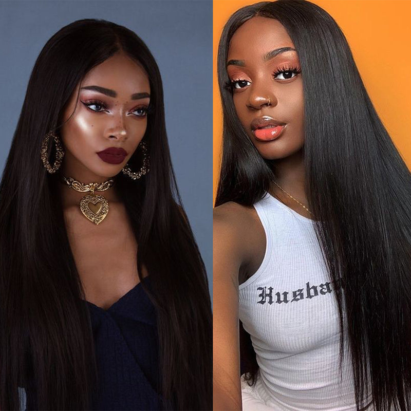 13x4 HD Transparent Lace Front Wig, Straight Hair, Natural Black, 100% Human Hair Pre Plucked with Baby Hair Brazilian Virgin Lace Frontal Wigs for Black Women