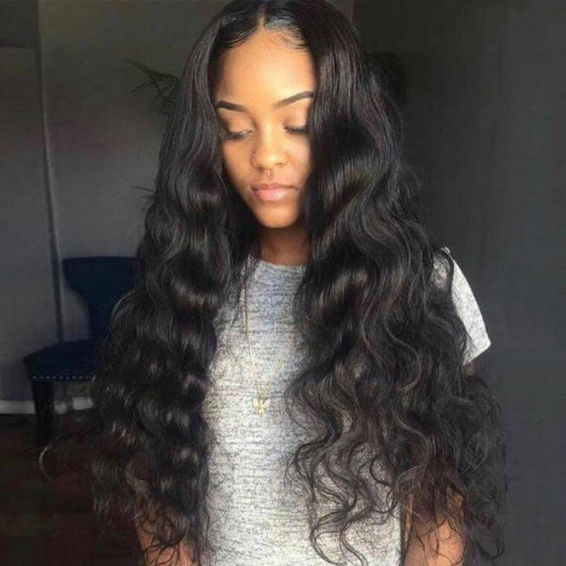 13*4 Lace Front Human Hair Wigs, Loose Wave, Natural Black, Lace Frontal Wigs for Black Women, Pre Plucked Natural Hairline Glueless Wig