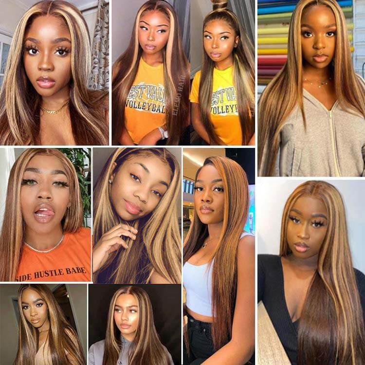 Highlight Wig 10A Brazilian Straight Virgin Human Hair 4x4 13x4 Lace Wigs