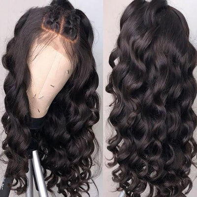 Loose Wave Lace Front Wigs Human Hair 13x4 Loose Wave Frontal Wig Deep Curly Wigs for Black Women with Baby Hair Natural Hairline Natural Black Color