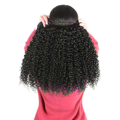 Brazilian Virgin Curly Hair Weave 3 Bundles with Lace Closure Free Part 4*4 10A 100% Unprocessed Brazilian Kinky Curly Hair Weave Bundles Natural Black Color