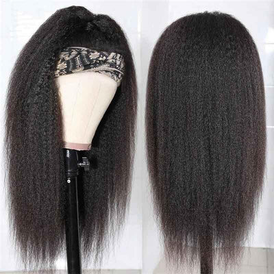 Kinky Straight Headband Wigs Human Hair Glueless Headband Wigs for Black Women None Lace Front Human Hair Wigs