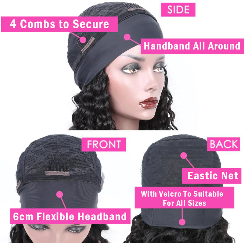 Glueless Human Hair Deep Wave Headband Wigs