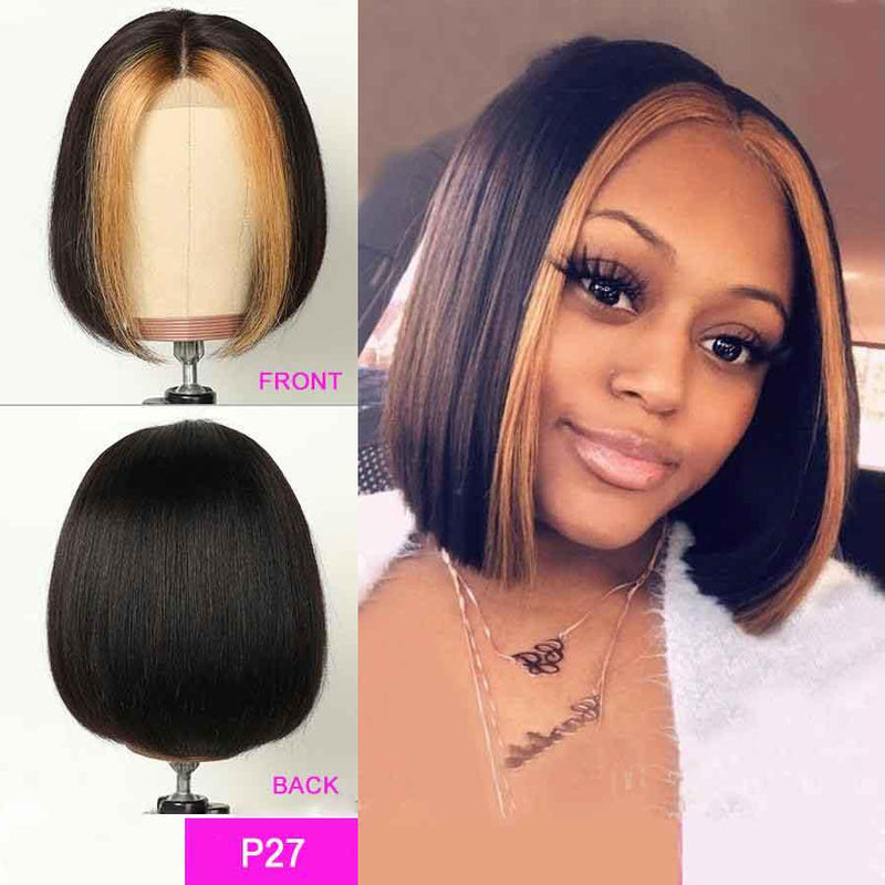 8 inches/10 inches Highlight Bob Wig 4x4 13x4 Lace Front Human Hair Wigs Straight Hair