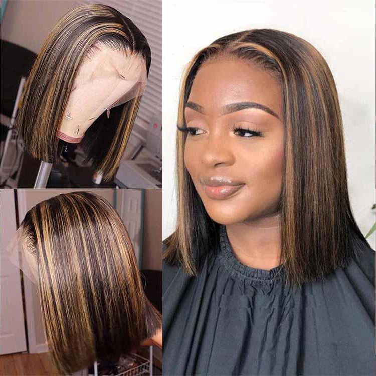 8 inches/10 inches Highlight Bob Wig 4x4 13x4 Lace Front Human Hair Wigs Straight Hair