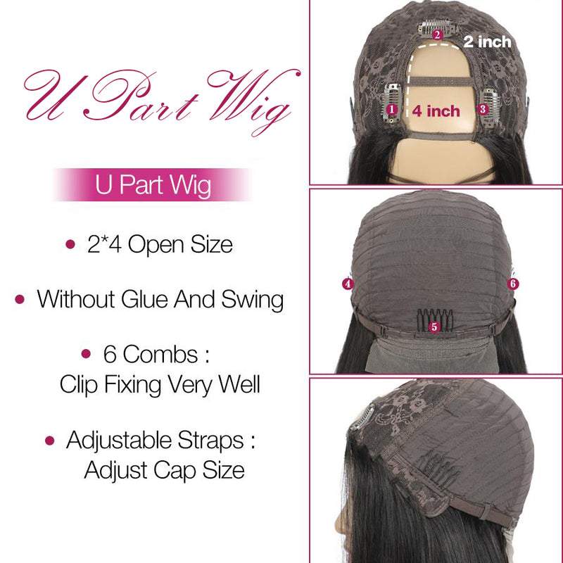 U Part Glueless Deep Wave Virgin Human Hair Wigs