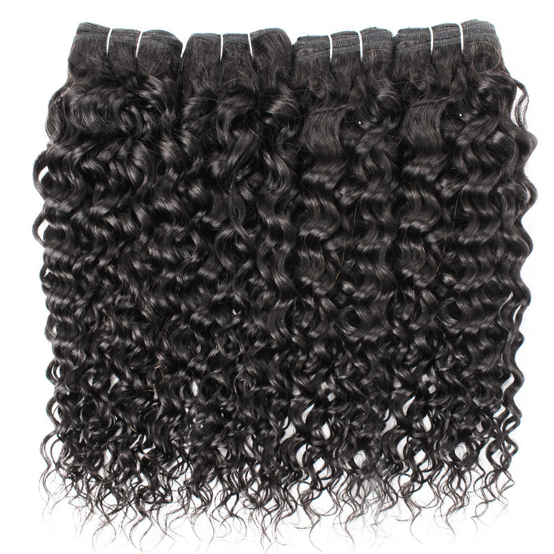 Water Wave Bundles with Closure Wet and Wavy Brazilian Virgin Human Hair 3 Bundles with 4x4 Lace Closure with Baby Hair Free Part Curly Wave Human Hair Extensions Natural Black